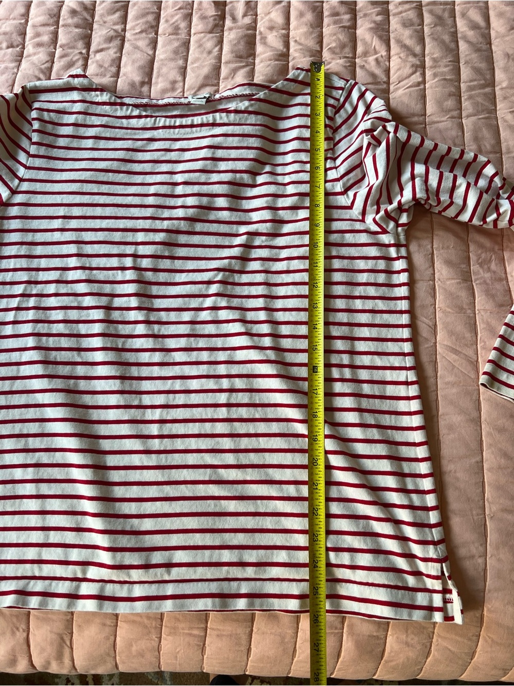 J. Crew White Long Sleeve Boatneck Tee Red Stripes 100% Cotton Preppy Size XL - Picture 6 of 8